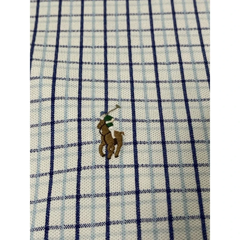 Ralph Lauren Oxford Button Down Shirt Men XXL Blue Check Short Sleeve Flesh Pony - Picture 3 of 6
